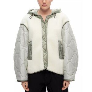 1195$ Shoreditch Ski Club Alva Shearling Mixed Media Jacket Size M Natural White